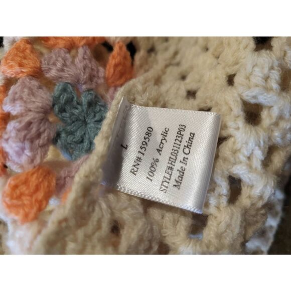 Pink Lily Sweater Vest Women's Large Cream Multicolor Crochet Granny Square - Picture 4 of 4